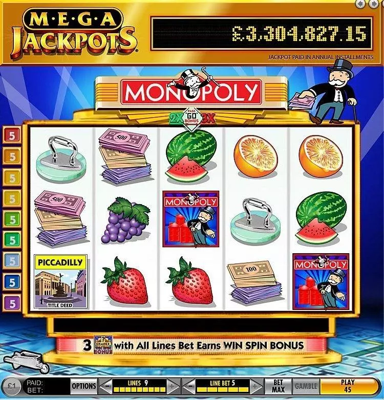Introduction Screen - MegaJackpots Monopoly Pass Go IGT  
