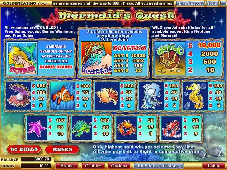 Info and Rules - Mermaid's Quest WGS Technology Bonus Round 