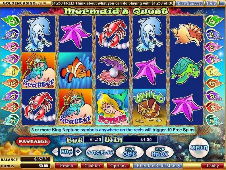 Main Screen Reels - Mermaid's Quest WGS Technology Bonus Round 