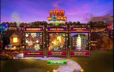 Introduction Screen - Fireworks Megaways Big Time Gaming 6 Reel/117649 Lines