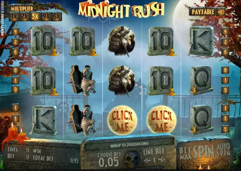 Main Screen Reels - Midnight Rush Sheriff Gaming Bonus Round 