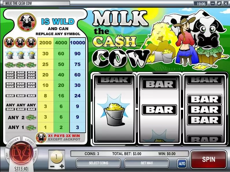 Main Screen Reels - Milk the Cash Cow Rival Classic 