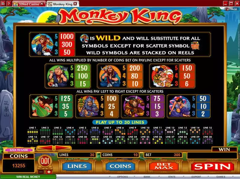 Info and Rules - Monkey King Microgaming Coin Based 