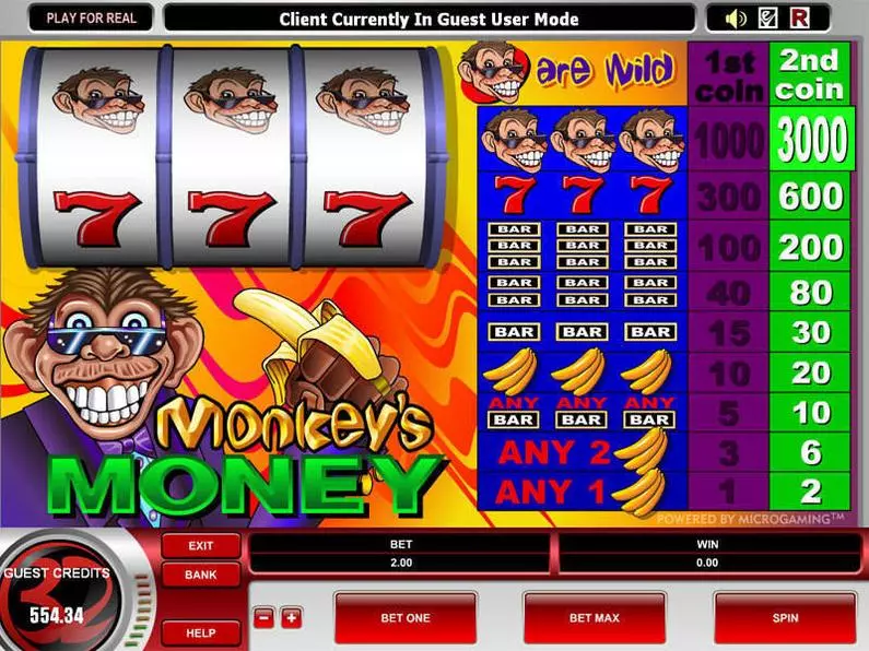 Main Screen Reels - Monkey's Money Microgaming Classic 