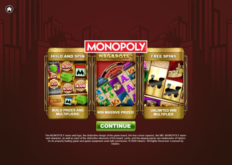 Info and Rules - Monopoly Megapots Big Time Gaming  