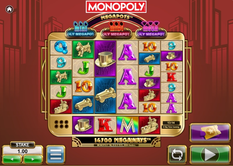 Main Screen Reels - Monopoly Megapots Big Time Gaming  