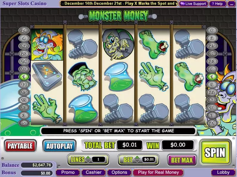 Main Screen Reels - Monster Money WGS Technology Bonus Round 