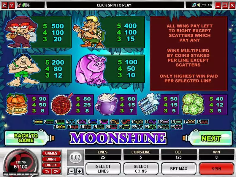 Info and Rules - Moonshine Microgaming Coin Based 