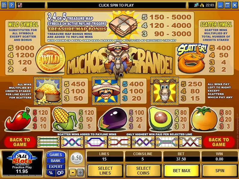 Info and Rules - Muchos Grande Microgaming Video 
