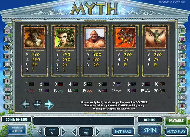 Info and Rules - Myth Play'n GO Bonus Round 