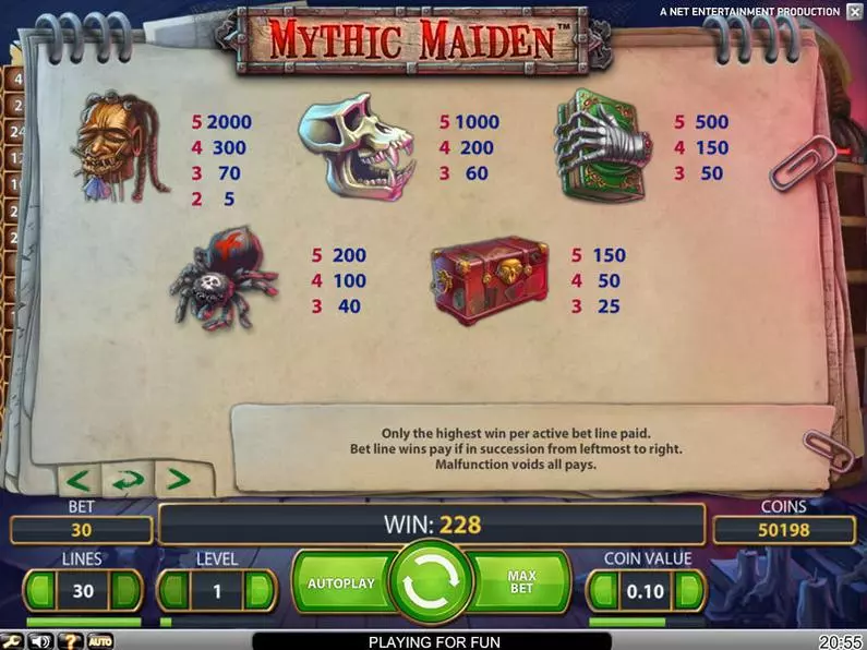 Info and Rules - Mythic Maiden NetEnt Video 