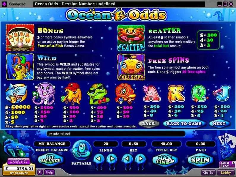 Info and Rules - Ocean Odds 888 Video 
