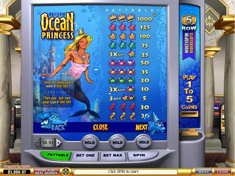 Info and Rules - Ocean Princess PlayTech MultiSpin 