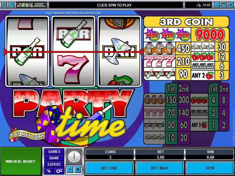 Main Screen Reels - Party Time Microgaming Classic 