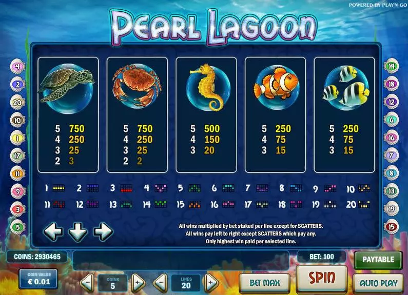 Info and Rules - Pearl Lagoon Play'n GO Video 