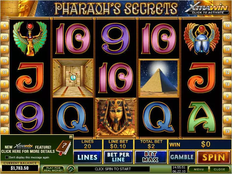 Main Screen Reels - Pharaoh's Secrets PlayTech Video 