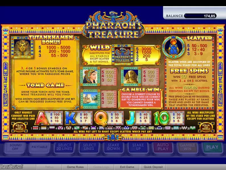 Info and Rules - Pharaoh's Treasure bwin.party Video 