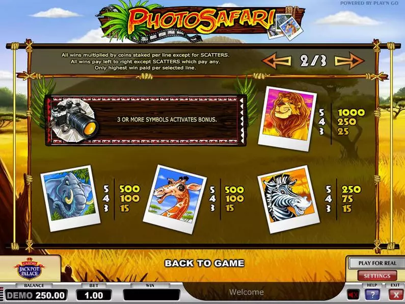 Info and Rules - Photo Safari Play'n GO Video 