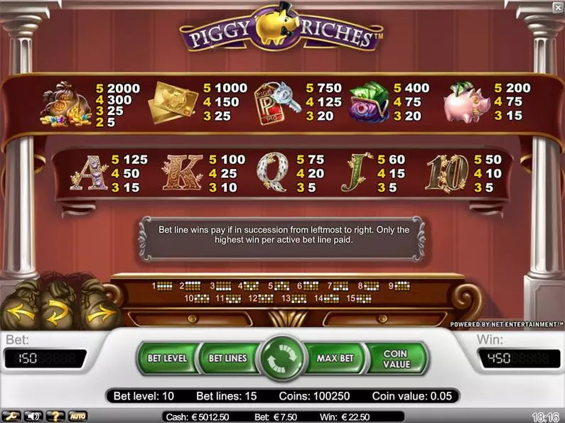 Info and Rules - Piggy Riches NetEnt Video 