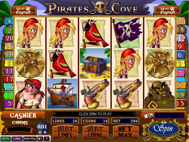 Main Screen Reels - Pirate's Cove Wizard Gaming Coin Based 