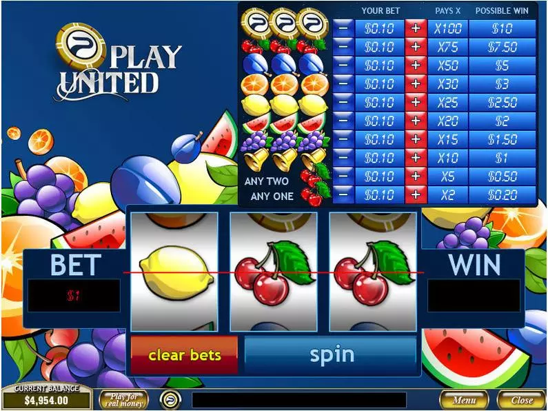 Main Screen Reels - Play United PlayTech Fixed Odds 