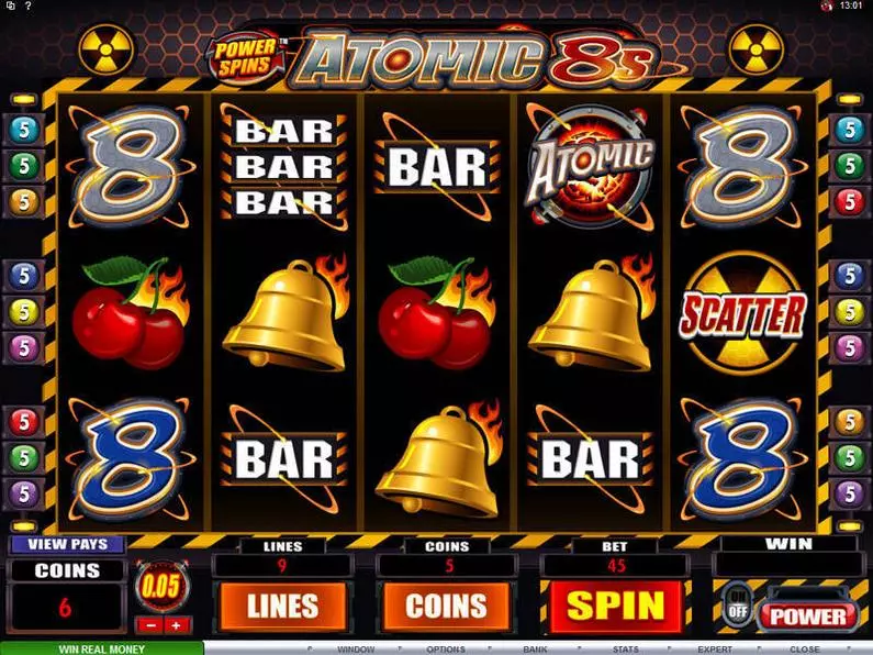 Main Screen Reels - Power Spins - Atomic 8's Microgaming Coin Based 