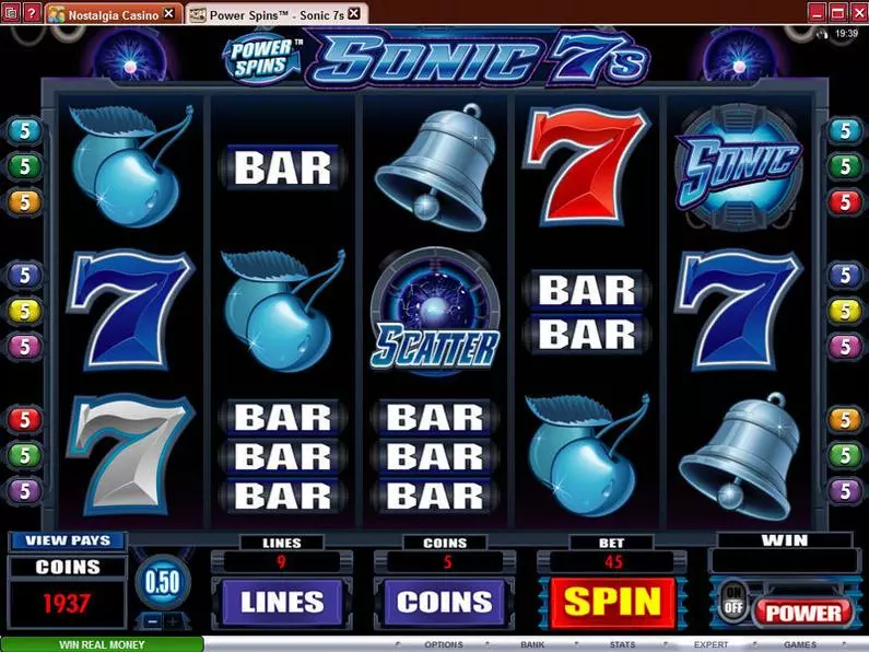Main Screen Reels - Power Spins - Sonic 7's Microgaming Coin Based 