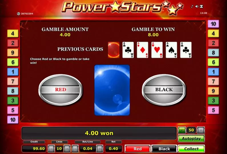 Gamble Screen - Power Stars Novomatic Bonus Round 