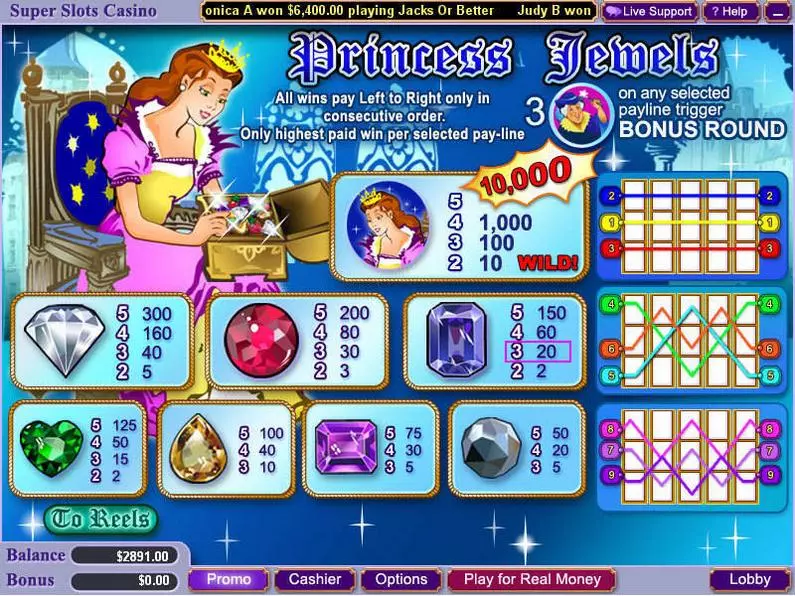 Info and Rules - Princess Jewels WGS Technology Bonus Round 
