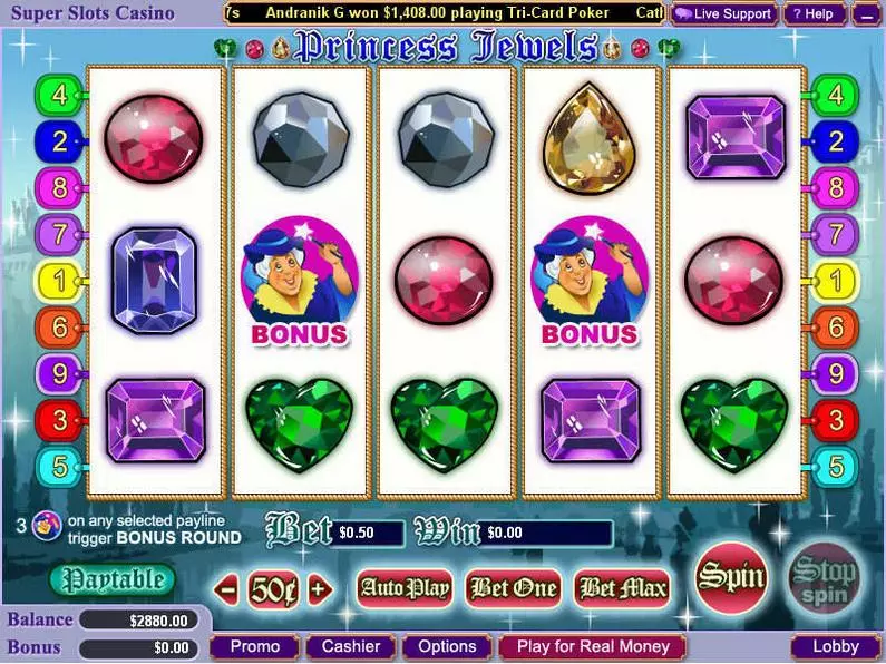 Main Screen Reels - Princess Jewels WGS Technology Bonus Round 