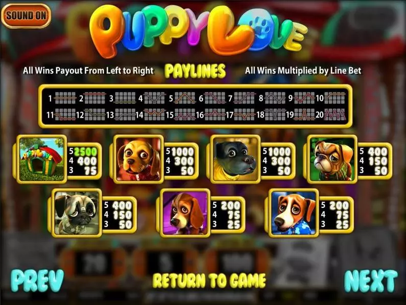 Info and Rules - Puppy Love BetSoft Bonus Round ToGo TM