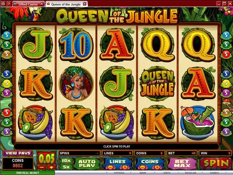Main Screen Reels - Queen of the Jungle Microgaming Coin Based 