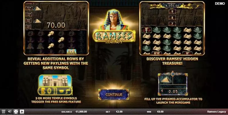 Info and Rules - Ramses Legacy Red Rake Gaming MillionWays 