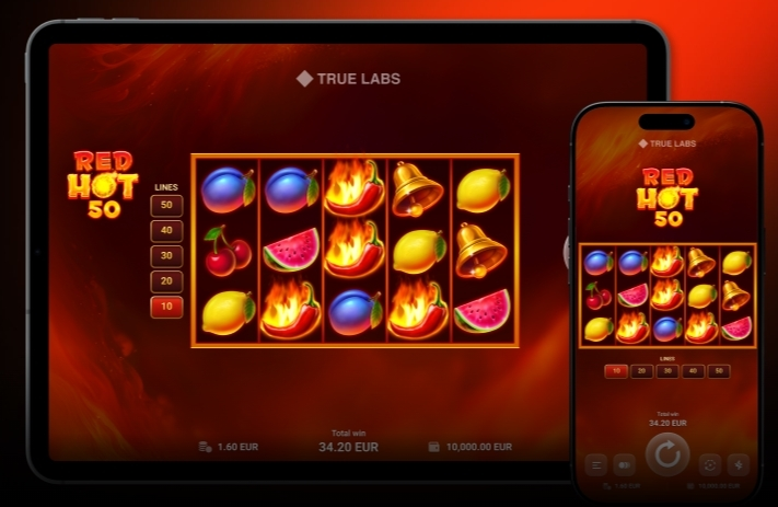 Introduction Screen - Red Hot 50 TrueLab Games Variable Paylines 