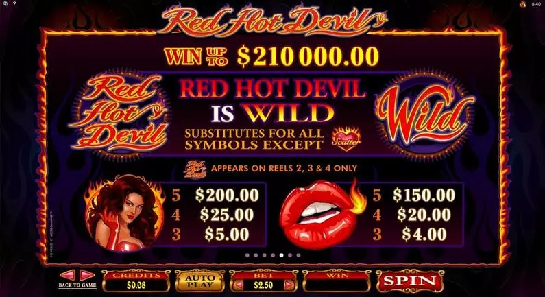 Info and Rules - Red Hot Devil Microgaming Fixed Lines 