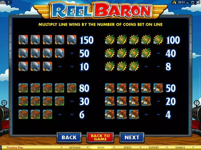 Info and Rules - Reel Baron Microgaming Coin Based 