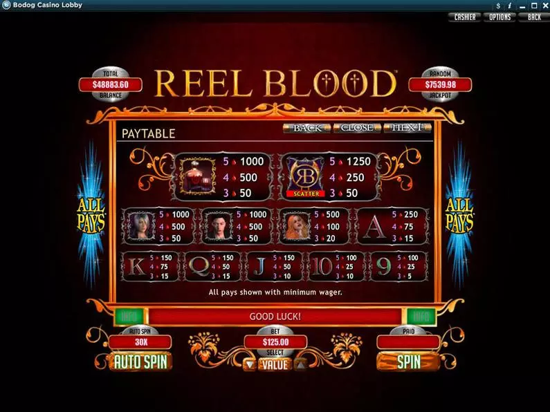 Info and Rules - Reel Blood RTG All Pays 