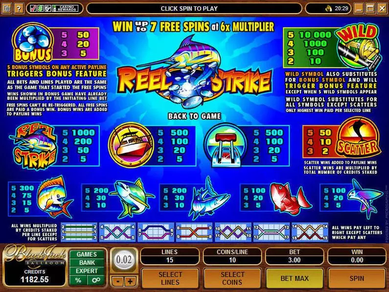 Info and Rules - Reel Strike Microgaming Video 