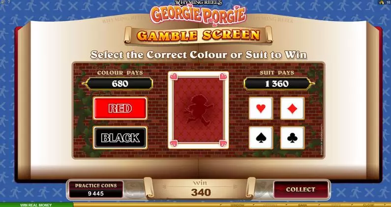 Gamble Screen - Rhyming Reels - Georgie Porgie Microgaming Bonus Round 