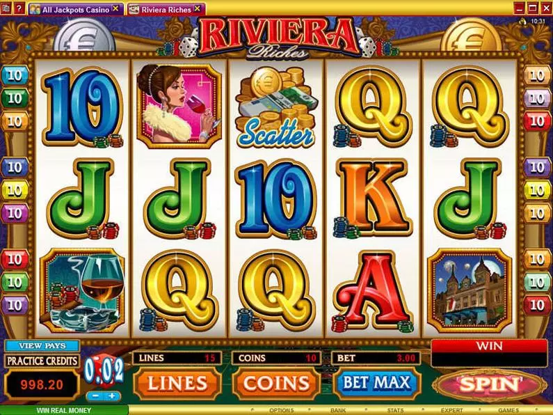 Main Screen Reels - Riviera Riches Microgaming Coin Based 