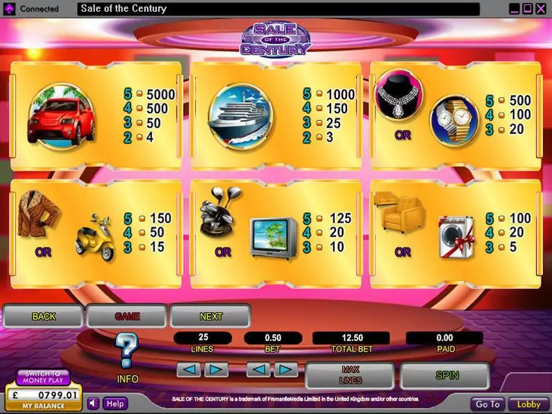 Info and Rules - Sale of the Century OpenBet Video 