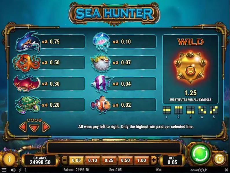 Paytable - Sea Hunter Play'n GO  