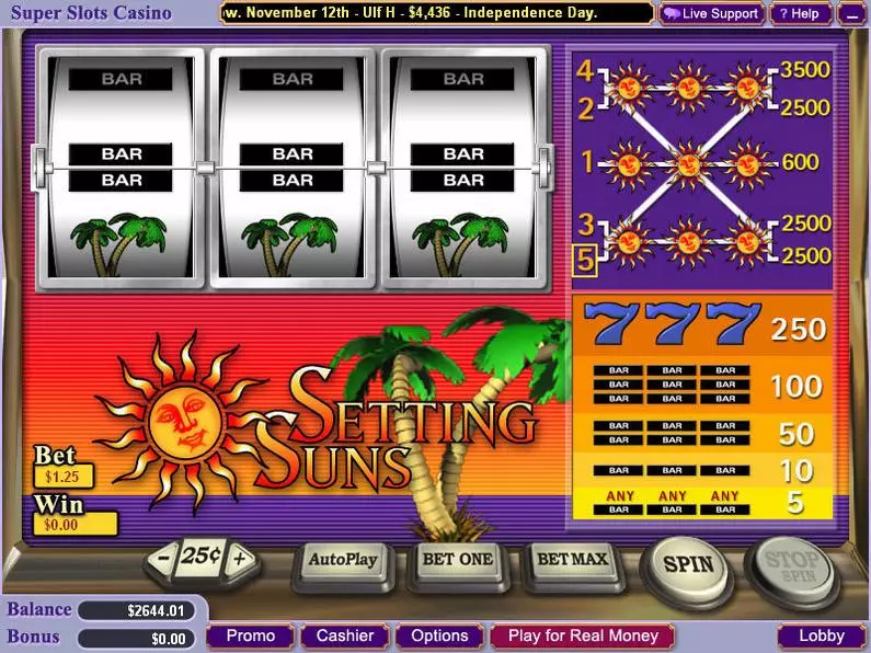 Main Screen Reels - Setting Suns Vegas Technology  