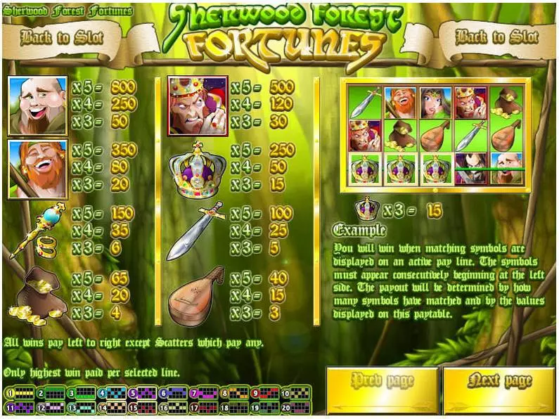 Info and Rules - Sherwood Forest Fortunes Rival Video iSlot