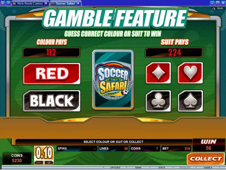 Gamble Screen - Soccer Safari Microgaming Coin Based 