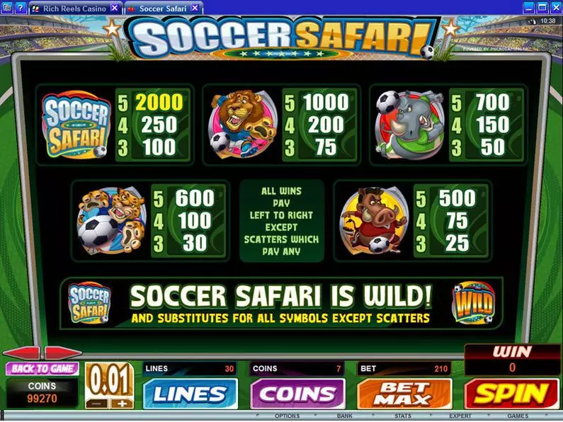 Info and Rules - Soccer Safari Microgaming Coin Based 