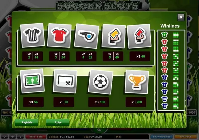 Paytable - Soccer Slots 1x2 Gaming  
