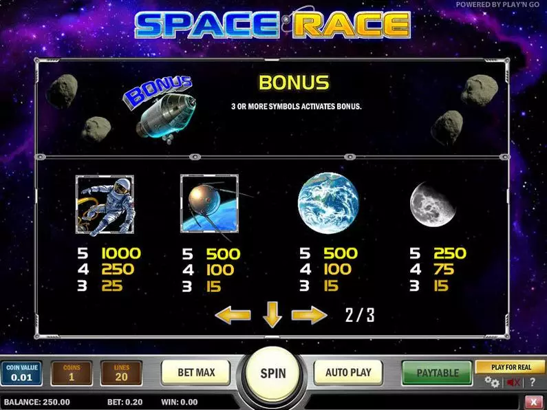 Info and Rules - Spacerace Play'n GO Video 