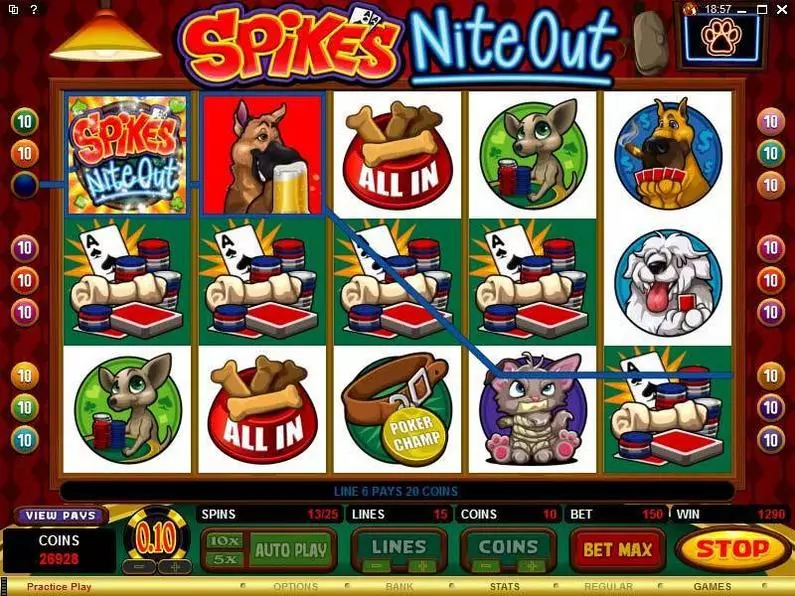 Main Screen Reels - Spike's Nite Out Microgaming Coin Based 