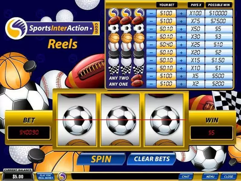 Main Screen Reels - Sports InterAction Reels PlayTech Fixed Odds 